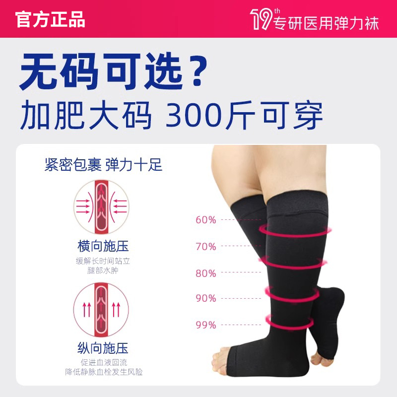 医用静脉曲张弹力袜压力袜加肥加大码术后治疗下肢血栓护膝四季穿 - 图0