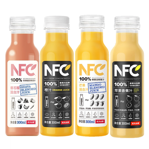 农夫山泉nfc果汁100%鲜榨橙汁纯果汁饮料芒果苹果番石榴300ml24瓶 - 图1