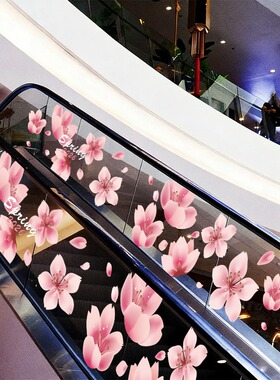 春天主题装饰樱花商店橱窗玻璃门服装店春上新氛围布置春季静电贴