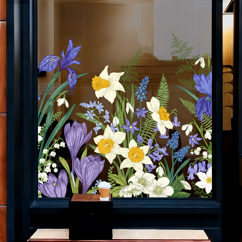 创意植物花卉玻璃门贴纸阳台客厅网红店布置窗花双面彩色静电贴膜,淘宝优惠券,粉丝福利购,淘宝优惠卷