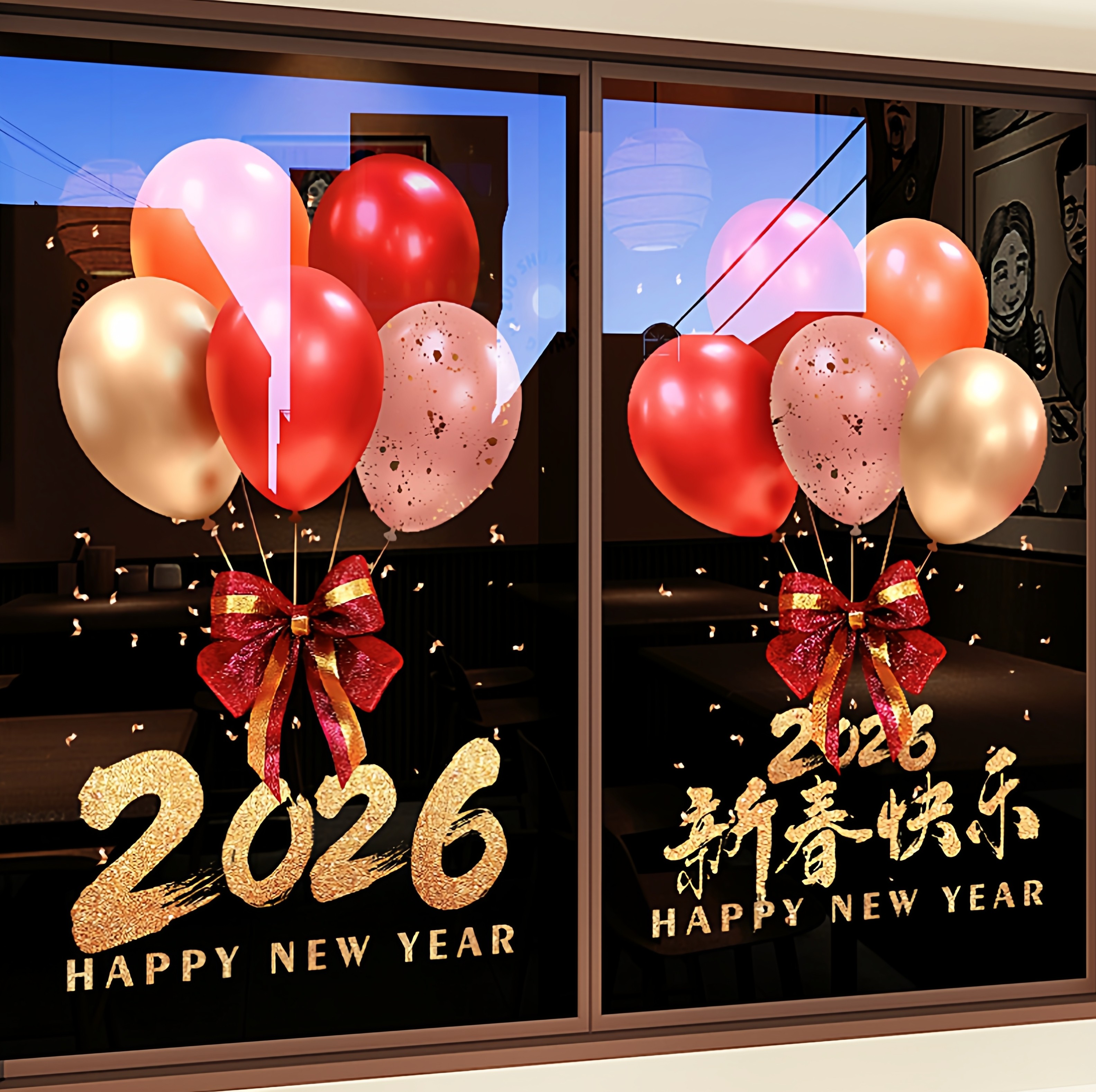 新年春节玻璃门贴纸静电气球贴2026马年商场装饰窗花元旦过年窗贴,淘宝优惠券,粉丝福利购,淘宝优惠卷
