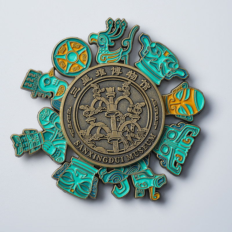 三星堆博物馆文创十大珍藏旋转冰箱贴金属磁吸旅游纪念多功能磁贴,淘宝优惠券,粉丝福利购,淘宝优惠卷