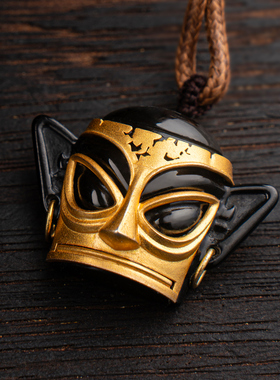 三星堆博物馆文创面具玉雕吊坠天官赐福圆头款节日生日礼物纪念品