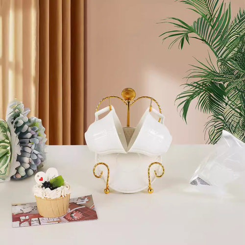 小鸟杯架金色黑色沥水架欧式陶瓷咖啡杯具收纳篮铁艺架电镀金 - 图1