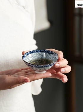 新品陶茶瓷茶杯盏主人杯单杯家青花瓷用斗笠大功号夫茶具品茗杯茶