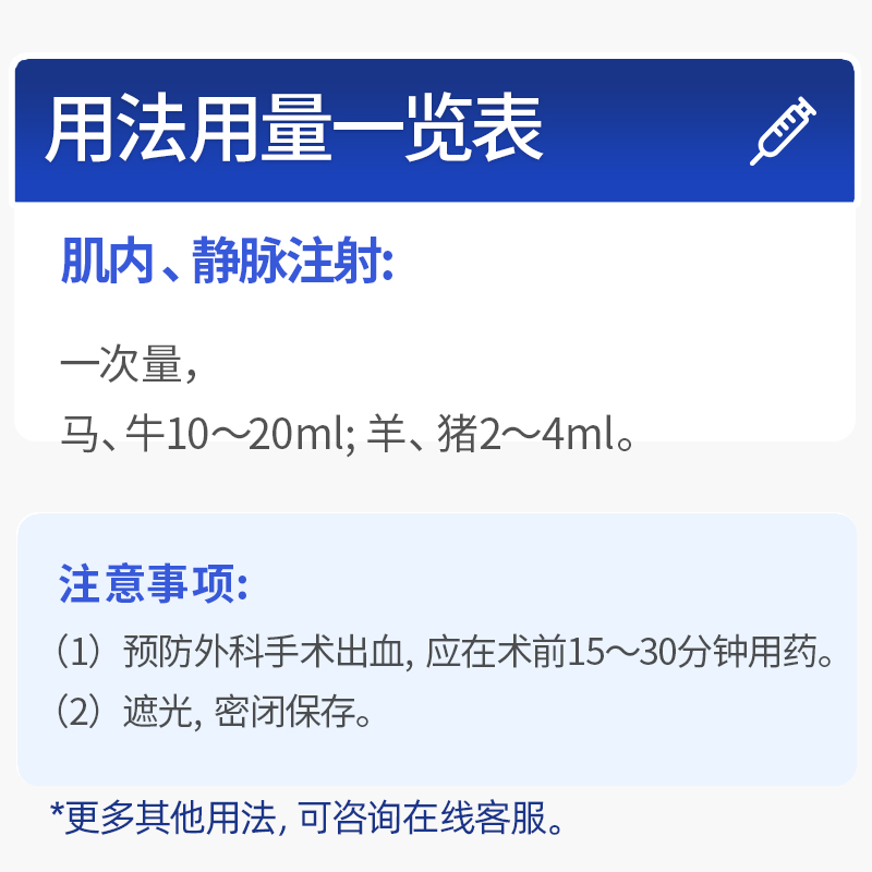 徽千方止血敏针剂酚磺乙胺注射液兽用猪牛羊马鼻出血预防手术出血 - 图2