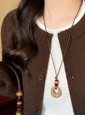 波西米亚风不规则长款项链新中式晕染编织绳链毛衣链挂脖秋冬配饰