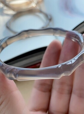 灰竹天然灰玛瑙冰种玉髓竹节手镯正品古风烟灰色雕花镯子送女友