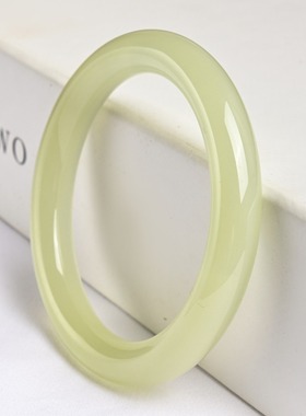 天然正品青白玉手镯女浅绿色圆条旺夫镯正镯新疆和田猫眼美人玉镯