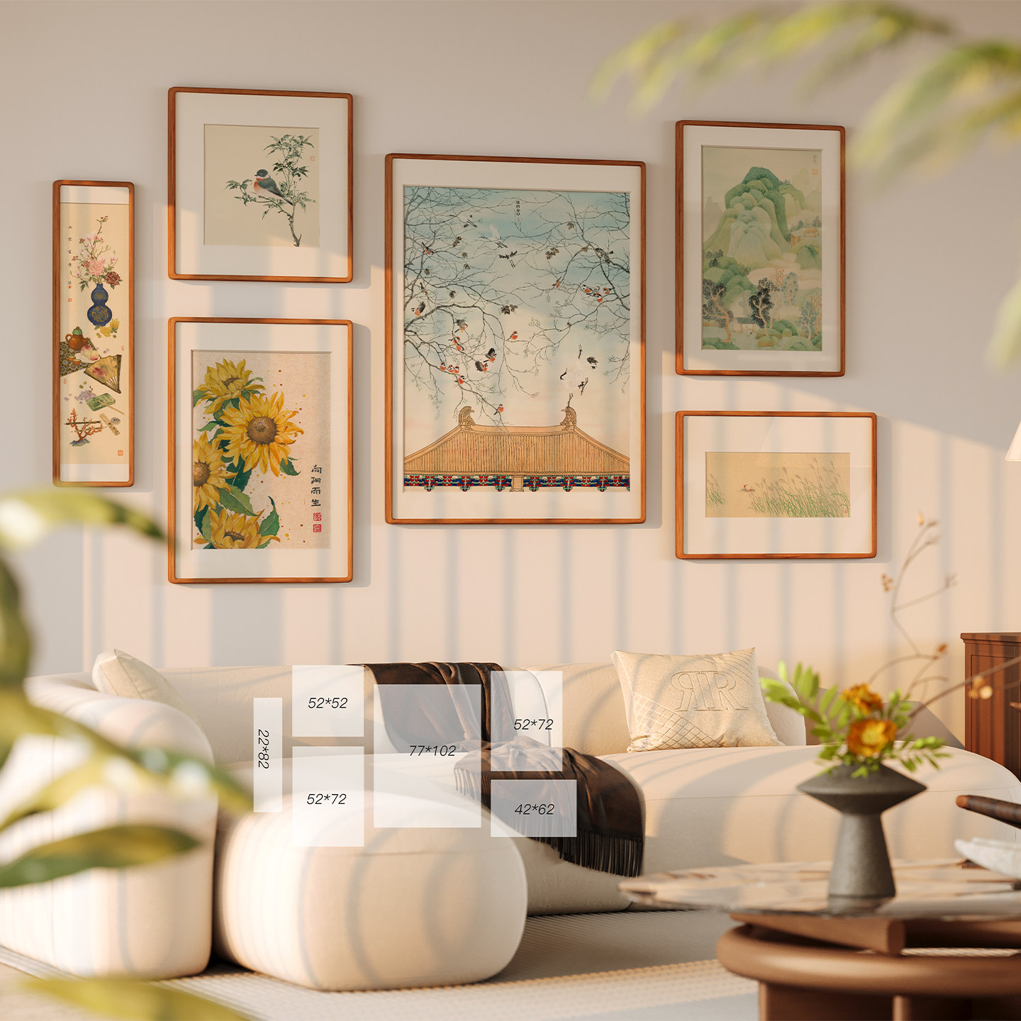 客厅沙发背景墙三四人位组合画多幅挂画新中式高级感卧室装饰画,淘宝优惠券,粉丝福利购,淘宝优惠卷