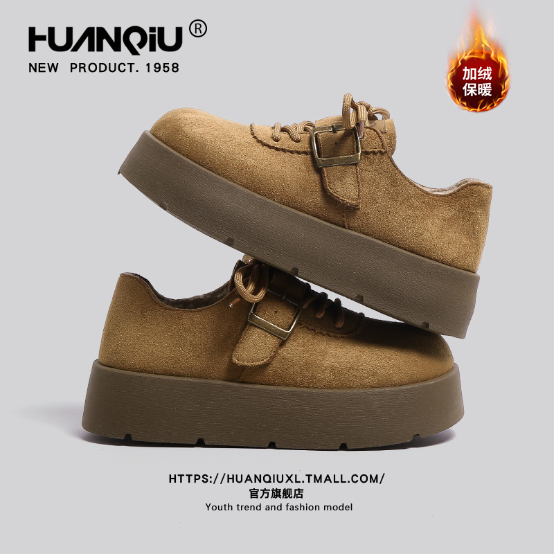 环球复古加绒勃肯鞋女款2025秋冬季新款厚底增高棉鞋百搭休闲女鞋 - 图1