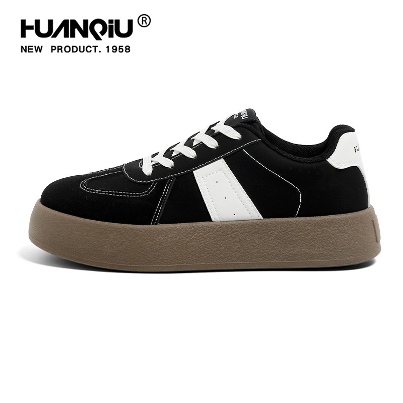 环球德训鞋男款2025新款冬季小众拼色休闲运动板鞋厚底增高小黑鞋,淘宝优惠券,粉丝福利购,淘宝优惠卷