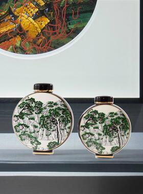 宋代美学新中式软装饰品茶室柜酒柜博古架客厅书柜玄关陶瓷罐摆件