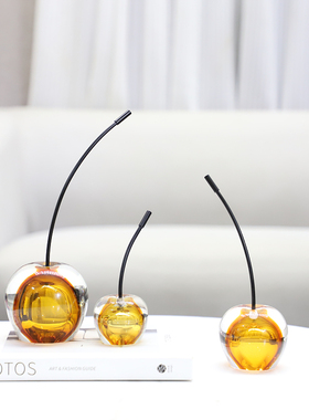 高级感琉璃小樱桃水果装饰摆件