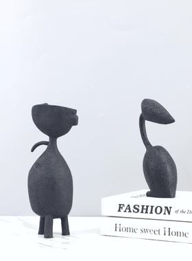 简约黑色砂岩树脂抽象小人摆件