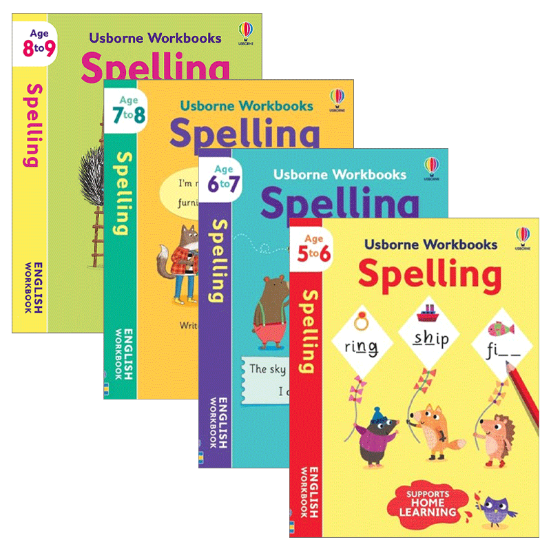 英文原版 Usborne Workbooks Spelling 5-9 尤斯伯恩拼写练习册5-9岁 4册 英文版 进口英语原版书籍