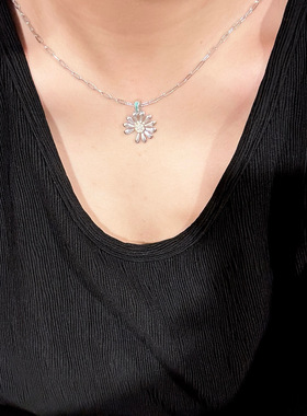 S925纯银明星同款轻奢高级满钻小雏菊项链女轻奢百搭锁骨链日韩款