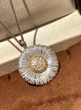 大货实拍S925纯银精工雏菊项链女小众设计复古拉丝花朵气质秋冬链