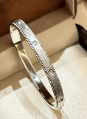 S925纯银精工法式拉丝点钻手镯女轻奢手环【进口高碳钻】不掉色