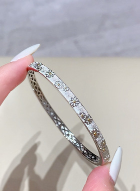 意大利中古S925纯银小雏菊立体浮雕小黄花拉丝手镯复古轻奢手环