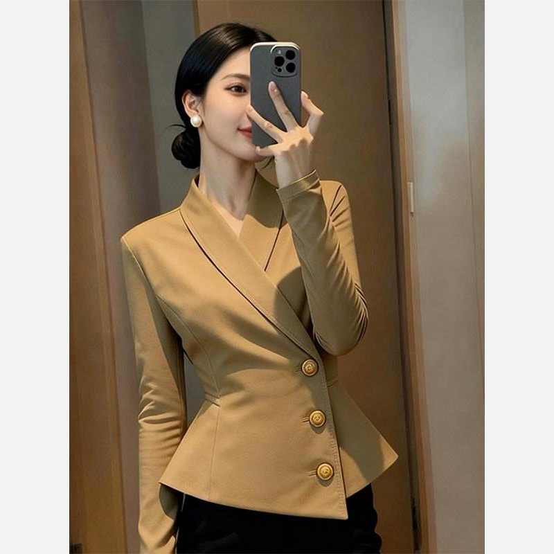 卡其色短款外套女秋季高端大气上档次巨好看洋气时髦气质掐腰上衣 - 图1