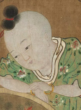 明夏葵婴戏图人物画微喷复制品临