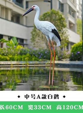 户外花园假山仿真仙鹤玻璃钢雕塑白鹭摆件水池塘白鹤园林景观