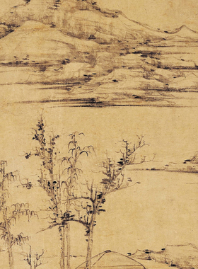元倪瓒容膝斋图古代字画真迹复制品高清微喷书房卧室装饰挂画心