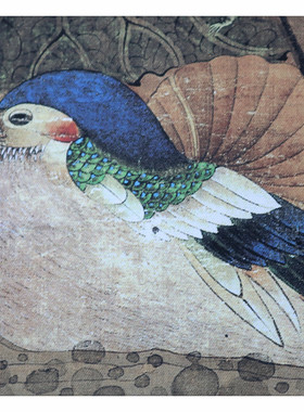 1:1明 陈洪绶《荷花鸳鸯图》国画工笔花鸟高清微喷复制98.3X183cm