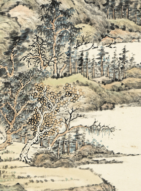 钱维城仿黄公望秋山图高清微喷清代山水画临摹绢布画稿传统山水画