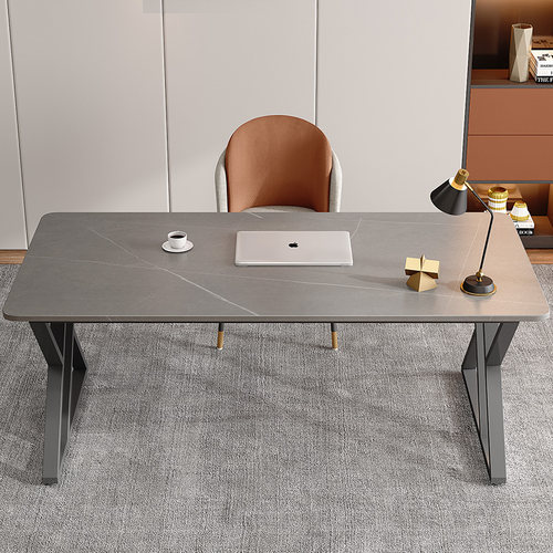 岩板电脑桌台式轻奢卧室书桌家用学生学习桌椅套装长方形办公桌子 - 图3