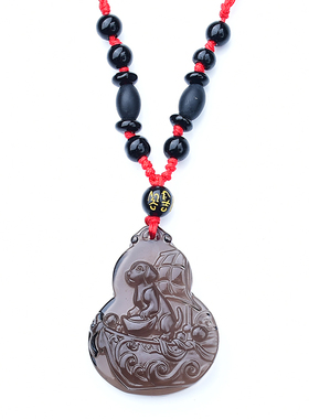 淘运灵阁贵犬乘舟宏吊坠属兔人吉祥佩戴物2026马年黑曜石葫芦项链