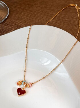 韩系金色双面爱心串珠吊坠项链女2026新款高级感轻奢小众毛衣链