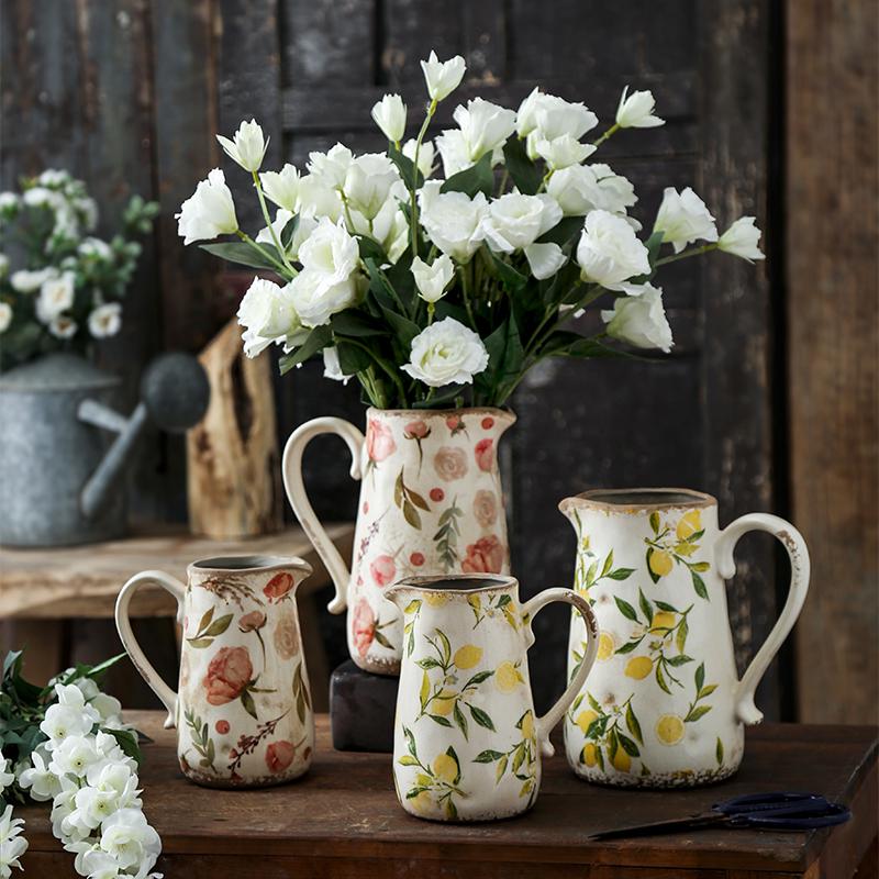 柠檬插花花瓶复古做旧陶瓷创意北欧法式园艺绿植餐桌摆件花卉水培-图0