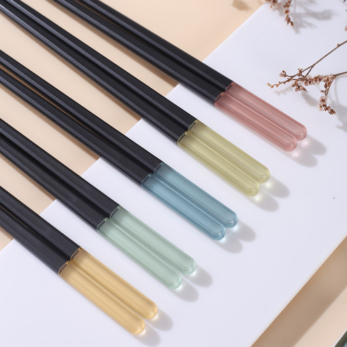 双枪分食筷子10双合金筷分色筷一人一双餐具家庭装家用环保餐具快 - 图0
