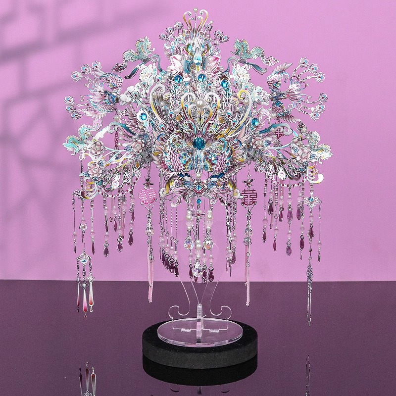 钢达粉黛银凤冠diy手工材料国风拼装模型3d立体金属拼图新婚礼物 - 图0