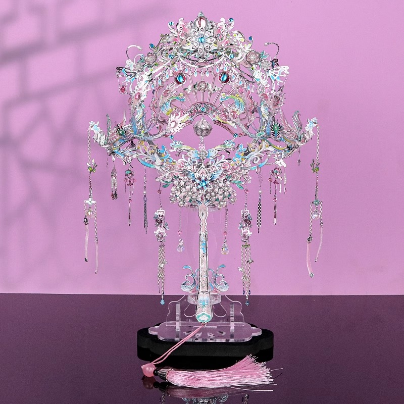 钢达粉黛银凤冠diy手工材料国风拼装模型3d立体金属拼图新婚礼物 - 图1