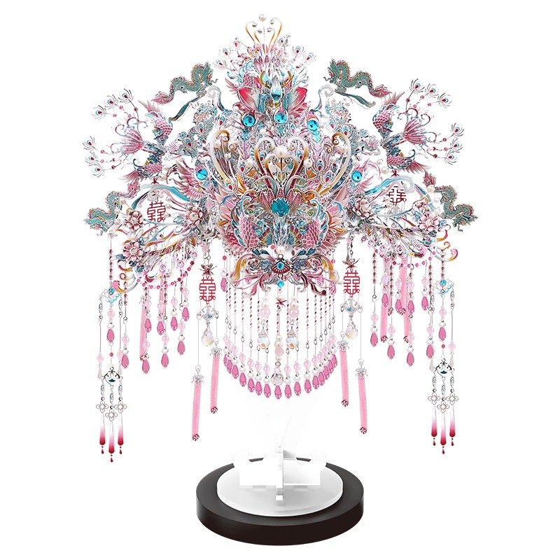 钢达粉黛银凤冠diy手工材料国风拼装模型3d立体金属拼图新婚礼物 - 图3