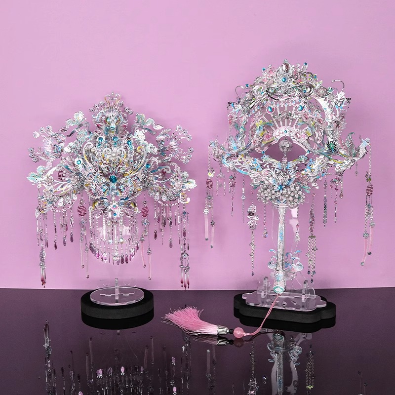 钢达粉黛银凤冠diy手工材料国风拼装模型3d立体金属拼图新婚礼物 - 图2