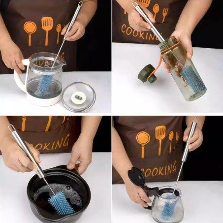 半自动洗杯刷多功能不锈钢长柄按压旋转刷子硅胶lx,淘宝优惠券,粉丝福利购,淘宝优惠卷