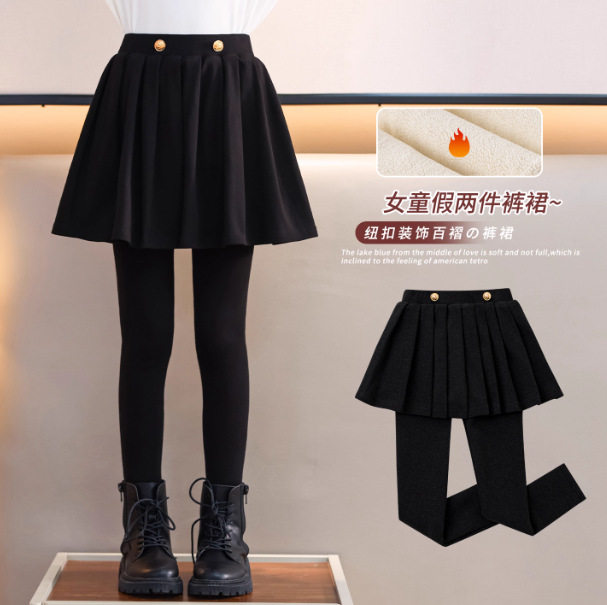 女童假两件百褶裙打底裤2026春秋冬新款加绒厚保暖洋气一体绒裤裙,淘宝优惠券,粉丝福利购,淘宝优惠卷