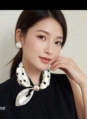 磁吸扣珍珠项链长条丝巾薄款新款锁骨懒人围巾领巾围脖百搭
