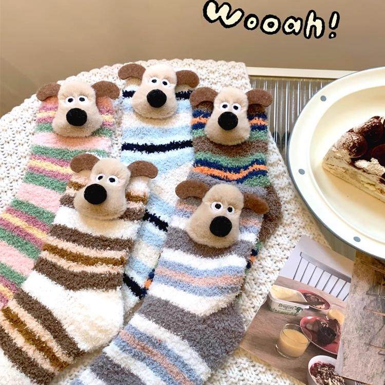 秋冬毛绒加厚家居睡眠保暖毛毛地板袜冬季可爱小狗珊瑚绒袜子女,淘宝优惠券,粉丝福利购,淘宝优惠卷