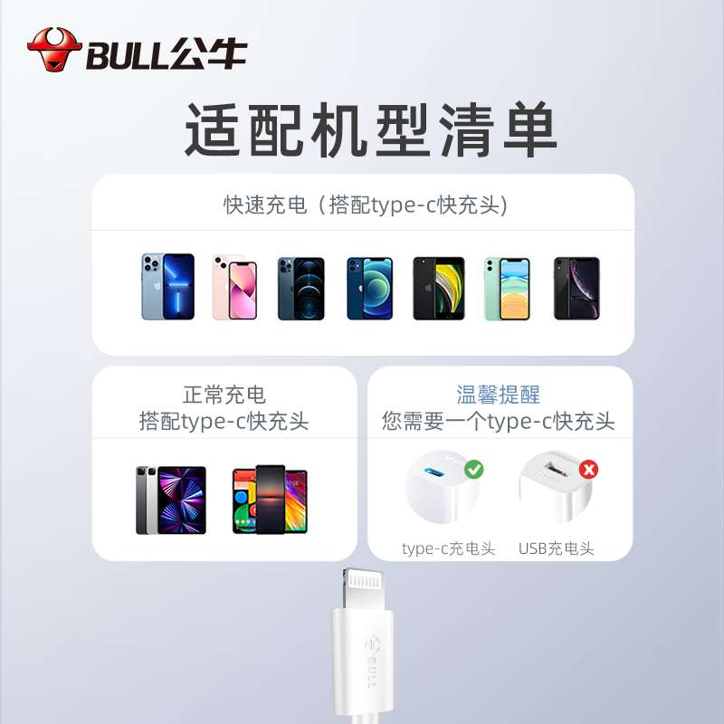 公牛快充ios数据线mfi认证适用iPhone14pro苹果13max11xr12充电器线ipad车载pd短lightning转typec手机充电线 - 图3