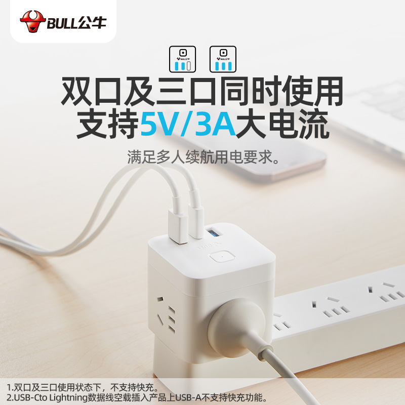 公牛充电头20W PD快充usb多口typec充电器适用苹果14华为小米荣耀手机官方旗舰闪充多插口多功能插头魔方插座 - 图0