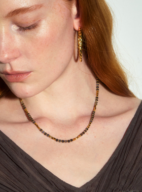 DINN DINN DESIGN度假系列灰蓝色珠珠拼接金属项链高级感新款饰品