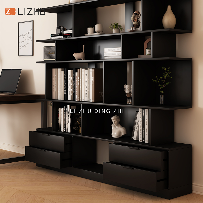 北欧黑色阅读书架落地一体靠墙整面墙书柜子客厅书房杂志架置物架 - 图2