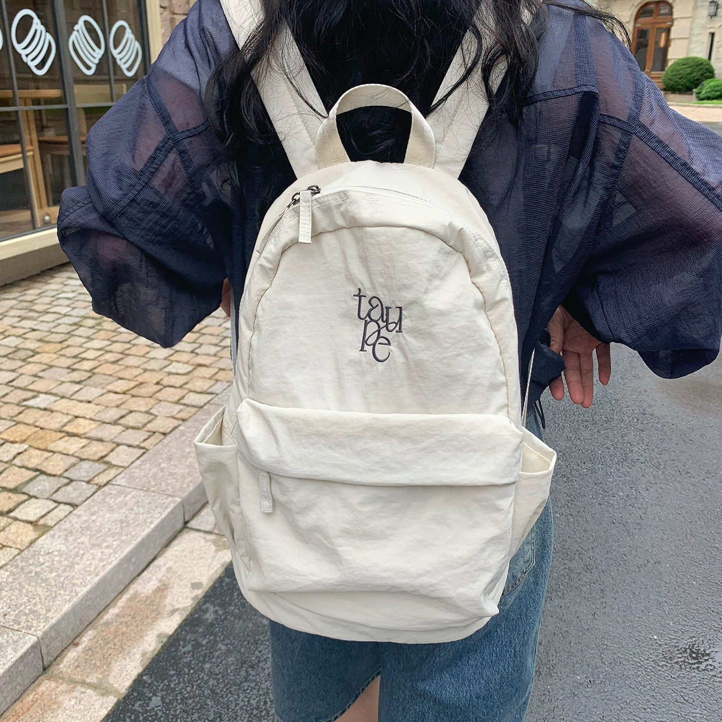 Unique blue原创尼龙防水大容量双肩包旅行学生韩系绣花书包日系,淘宝优惠券,粉丝福利购,淘宝优惠卷