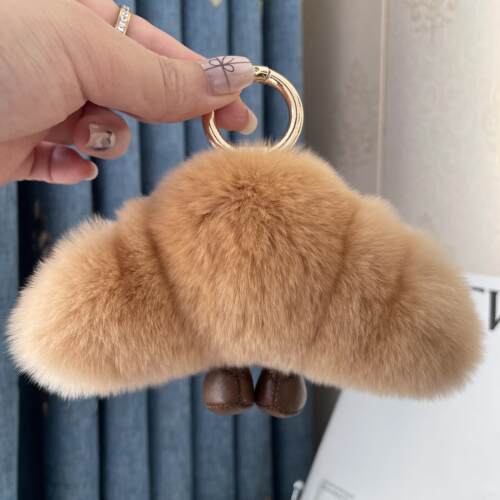 【可爱牛角包】真獭兔毛包包挂饰汽车钥匙扣挂件毛绒包包挂件礼物-图1
