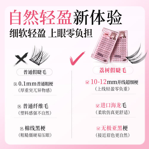 荔树纯欲猫耳朵假睫毛自然仿真仙子毛新手女单簇素颜新手分段式-图0